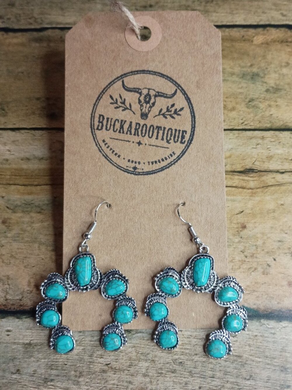 Western Turquoise Squash Blossom Earrings Southwestern Boho Rodeo Dangles